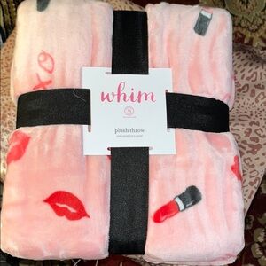 Whim Pink Lipstick Plush Throw Blanket